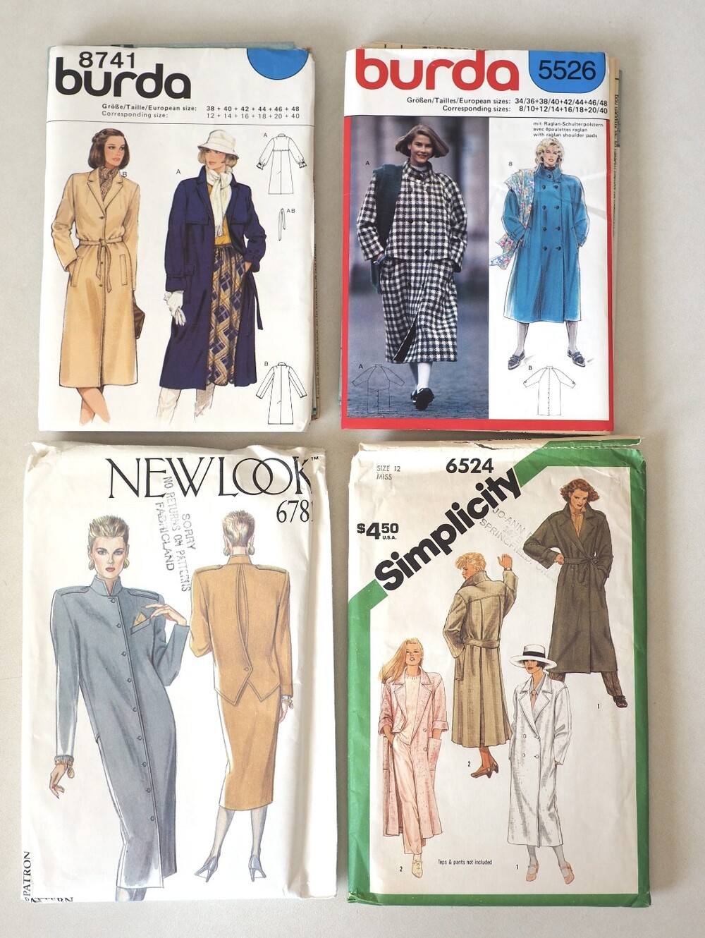 UNCUT Vintage Sewing Patterns Women's Coats Outerwear Trench Burda Multi Size